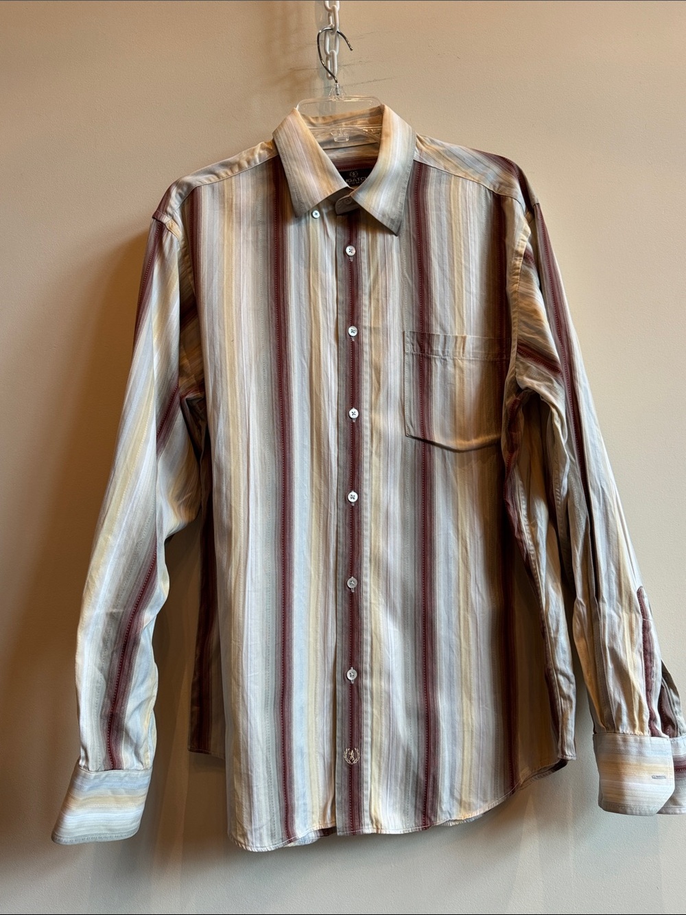 Men's Button-Up Stripe Shirt in Cream and Brown